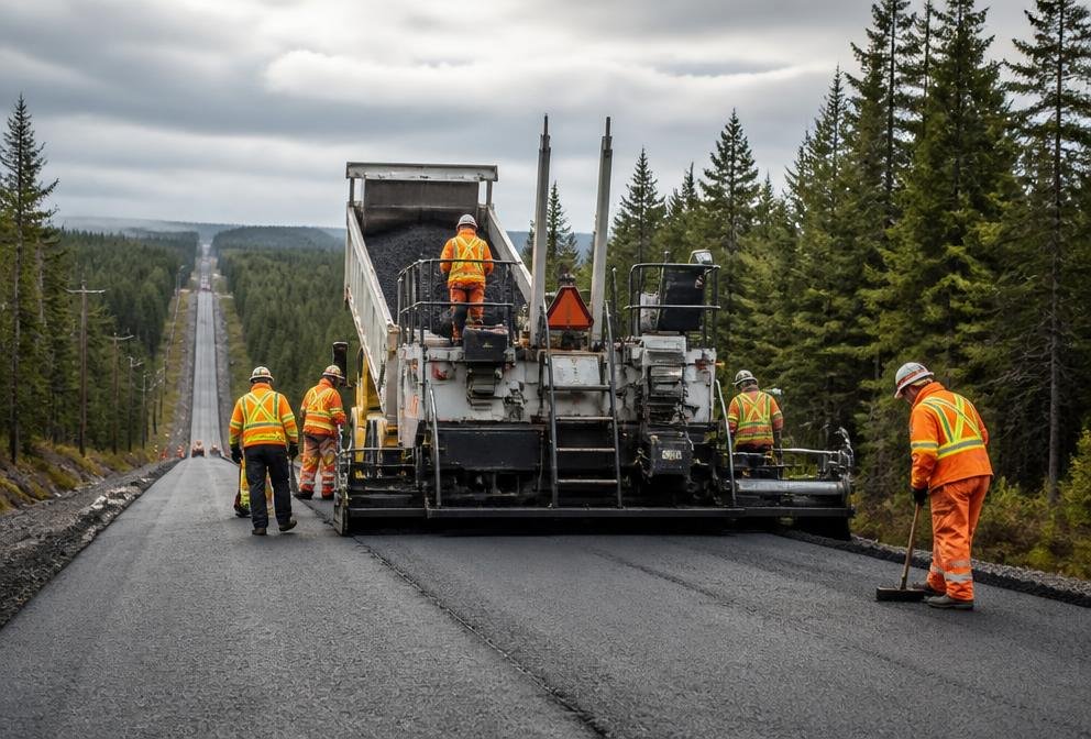 Paving crew working on a Nova Scotia highway